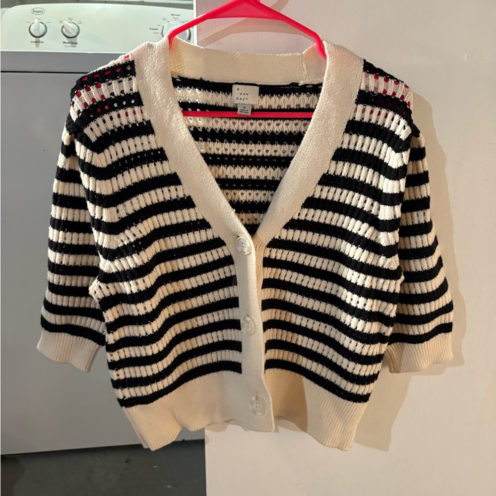 a new day Black and White Striped Cardigan